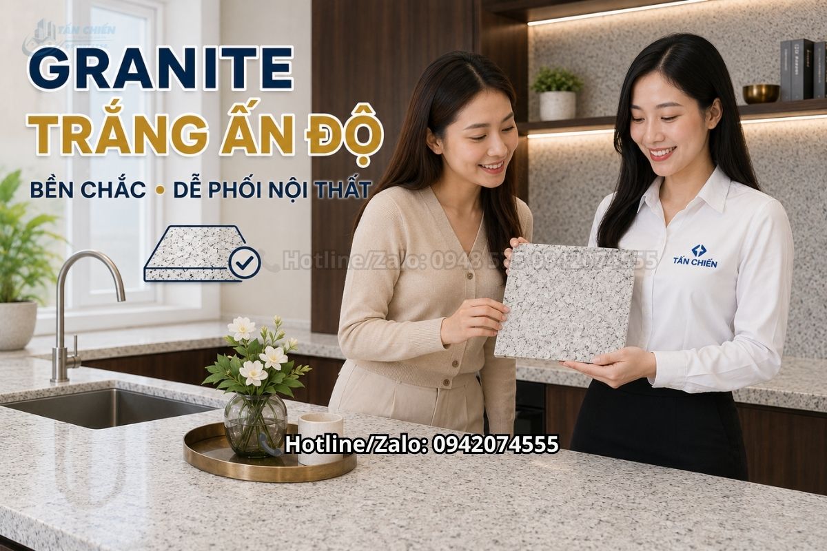 Mẫu đá bàn bếp màu trắng granite Ấn Độ
