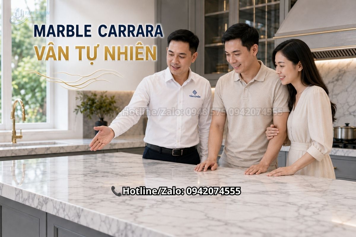 Đá bàn bếp màu trắng marble Carrara vân tự nhiên