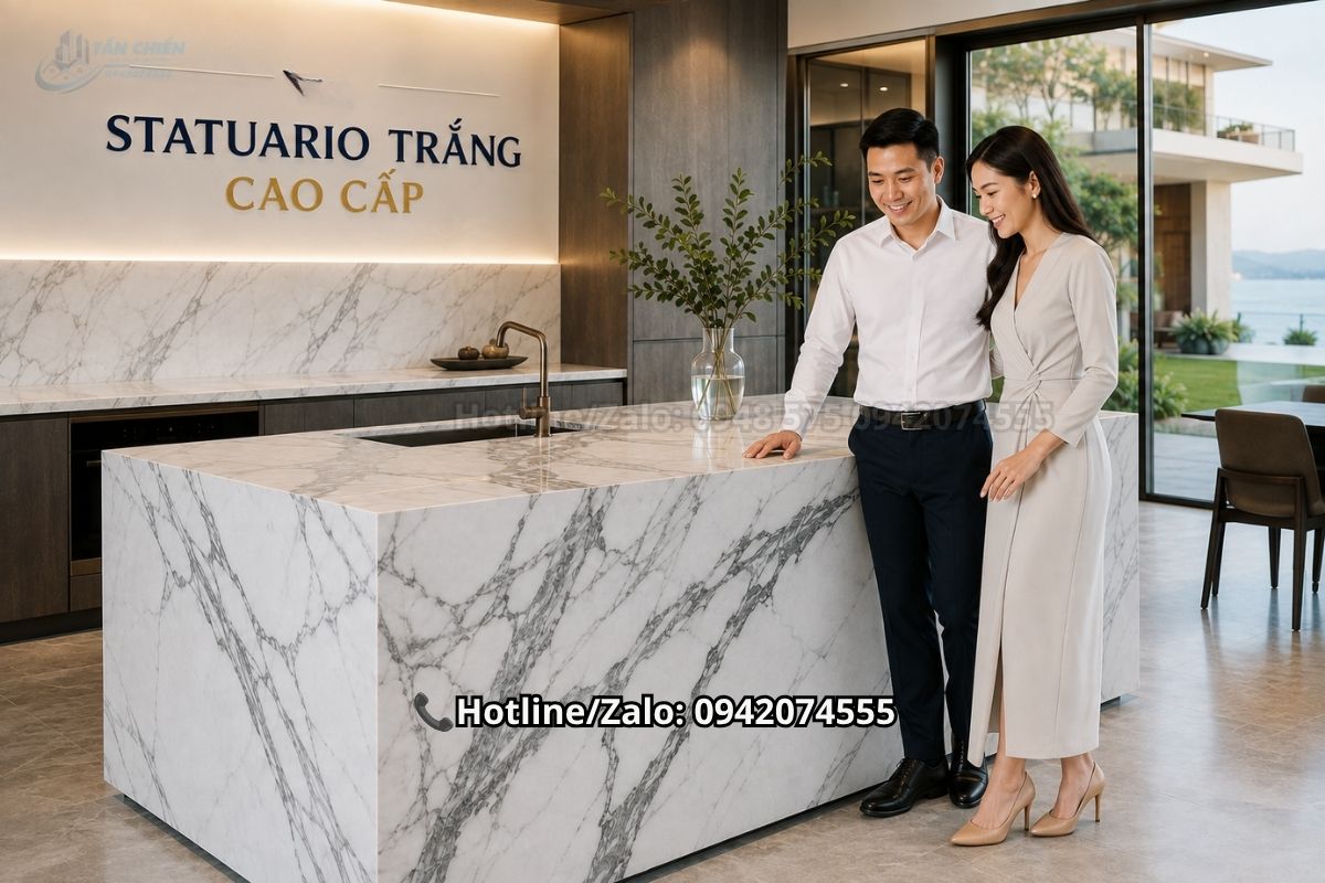 Đá bàn bếp màu trắng Statuario cao cấp