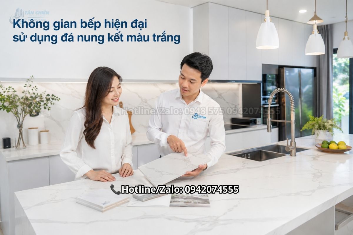 Đá nung kết bàn bếp trong không gian nội thất hiện đại