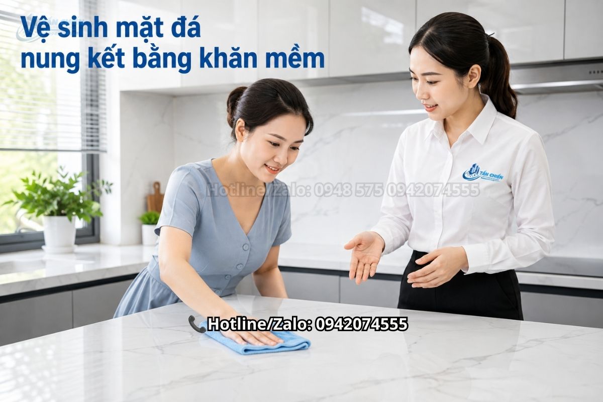 Cách vệ sinh đá nung kết bàn bếp sạch đẹp hằng ngày