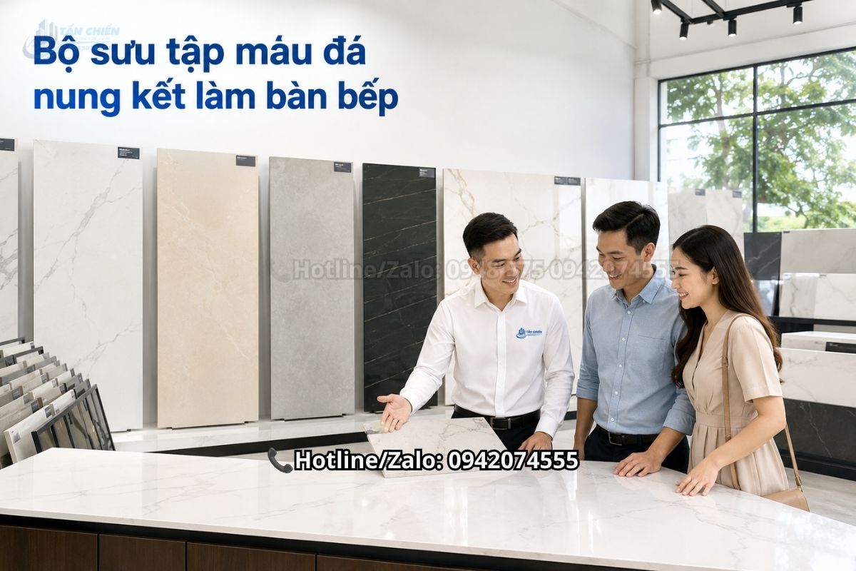 Bộ sưu tập màu đá nung kết bàn bếp hiện đại