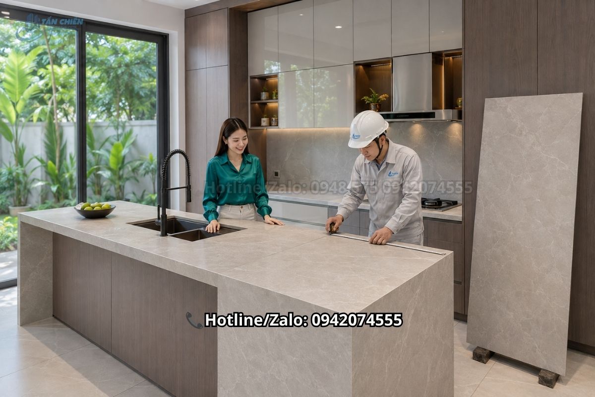 Đá nung kết làm đá bàn bếp hiện đại