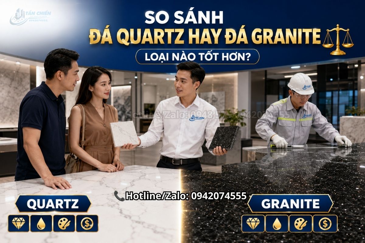 So sánh đá quartz hay đá granite dùng làm bàn bếp