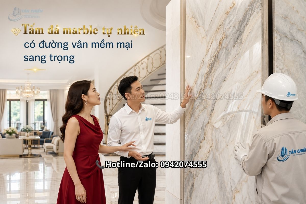Tấm đá marble tự nhiên có đường vân mềm mại sang trọng