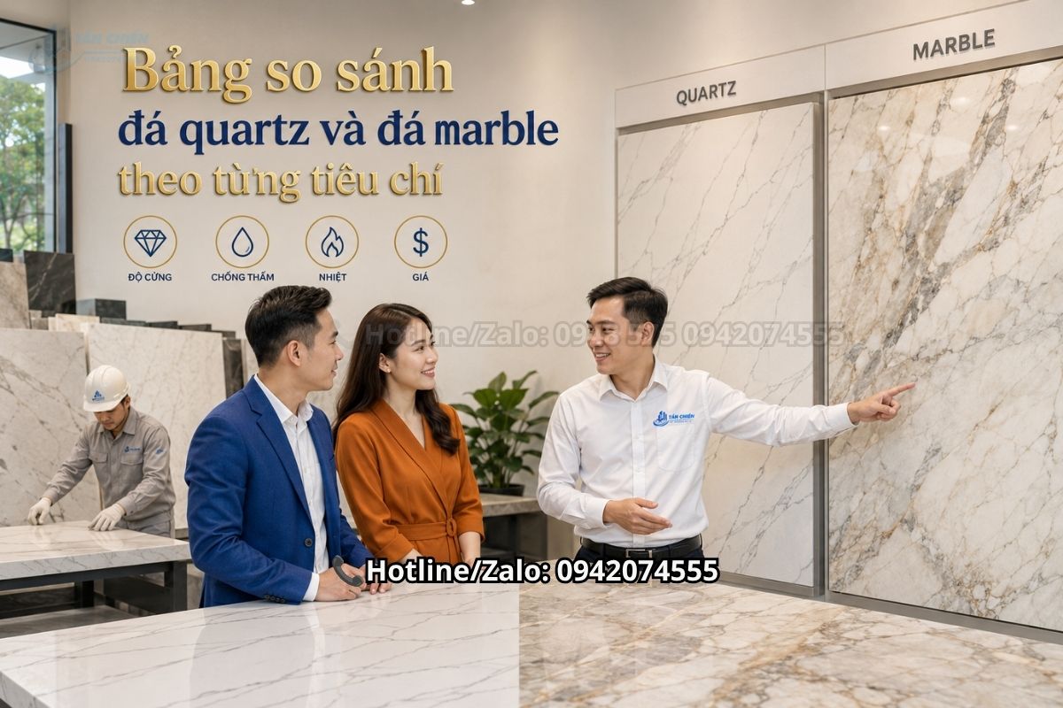 So sánh độ cứng của đá quartz và đá marble