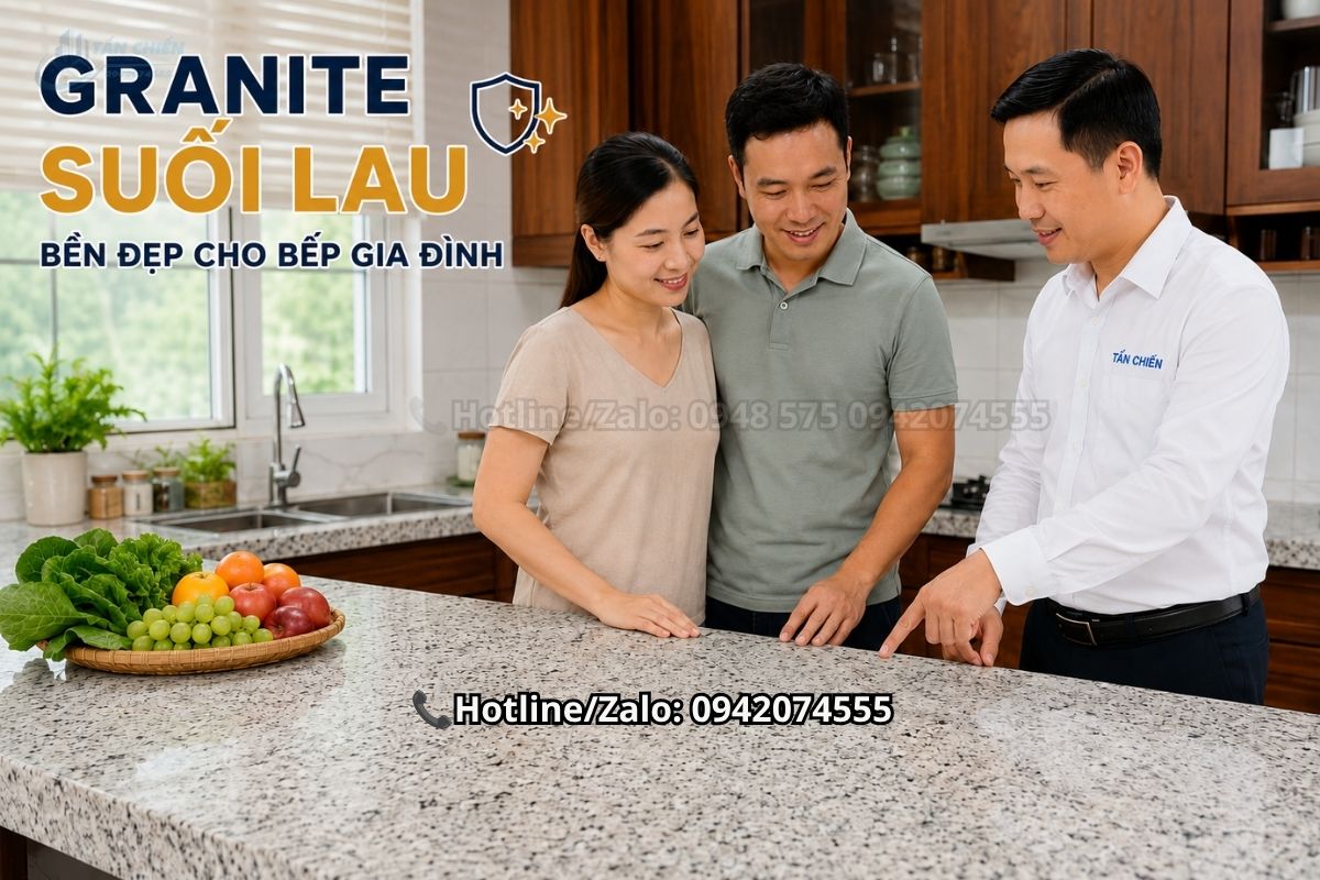 Đá granite trắng Suối Lau cho bếp gia đình