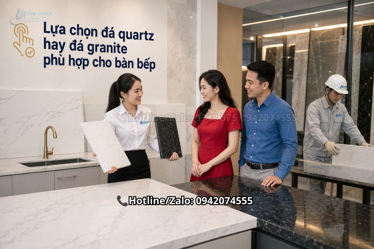Đá quartz và đá granite sử dụng làm mặt bàn lavabo