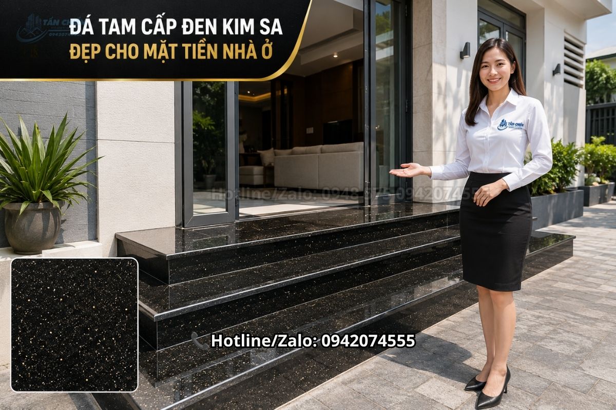 Đá tam cấp đen Kim Sa đẹp cho mặt tiền nhà ở
