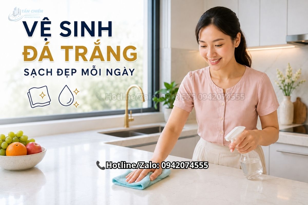 Cách vệ sinh đá bàn bếp màu trắng sạch đẹp