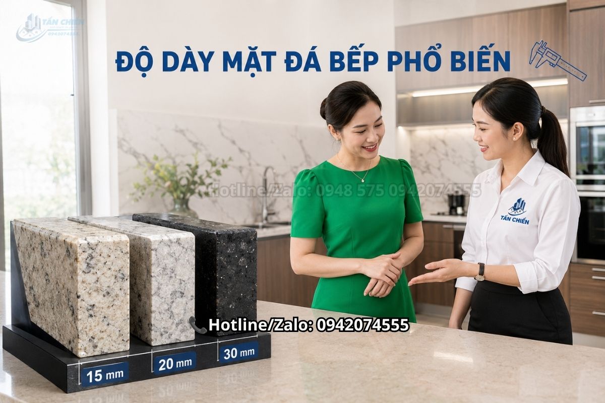 Độ dày mặt đá bếp phổ biến hiện nay