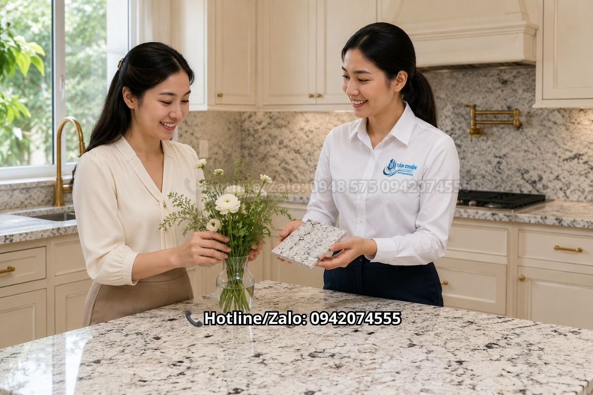 Đá granite xám làm mặt bàn bếp