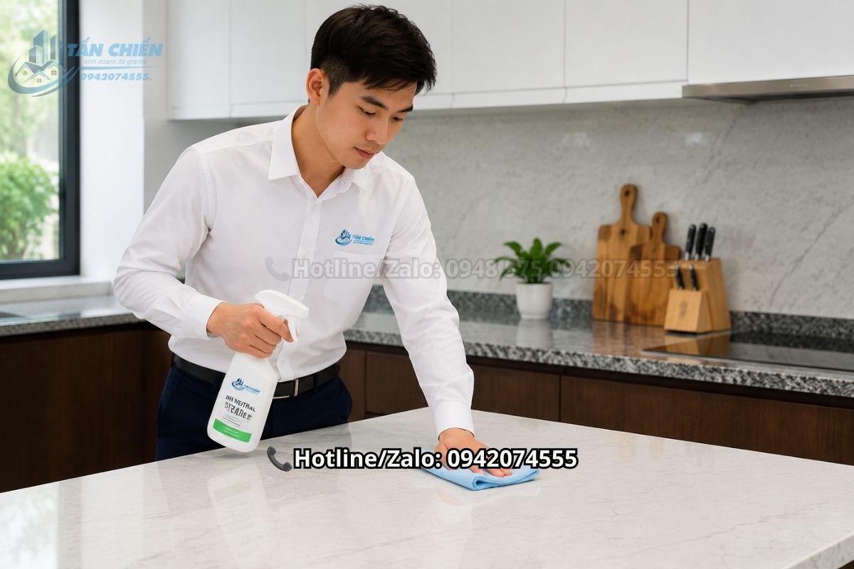 Vệ sinh bề mặt đá thạch anh và đá granite