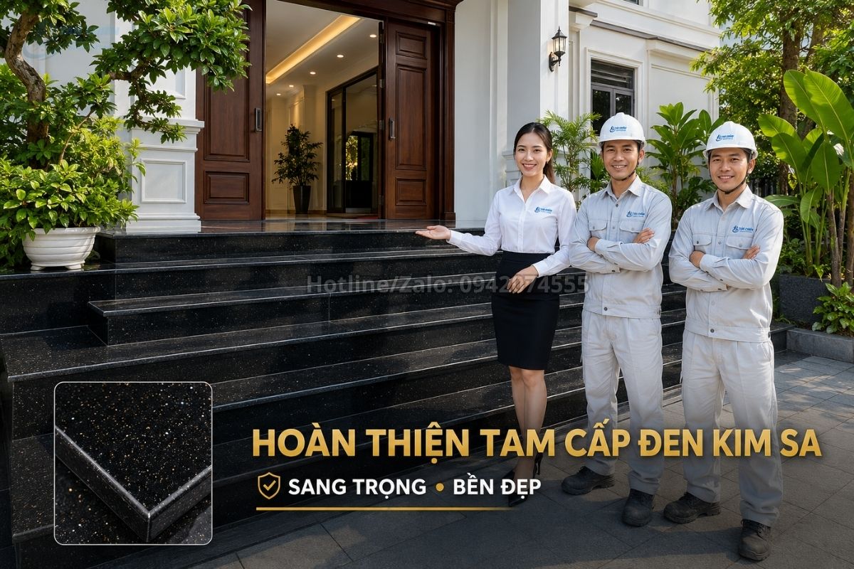 Công trình hoàn thiện đá tam cấp đen Kim Sa sang trọng