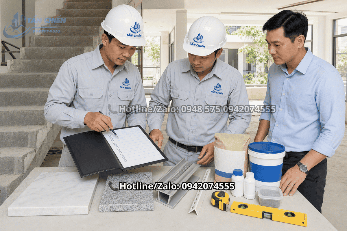 Kiểm tra kỹ hợp đồng và checklist vật tư trước khi tiến hành thi công đá ốp cầu thang