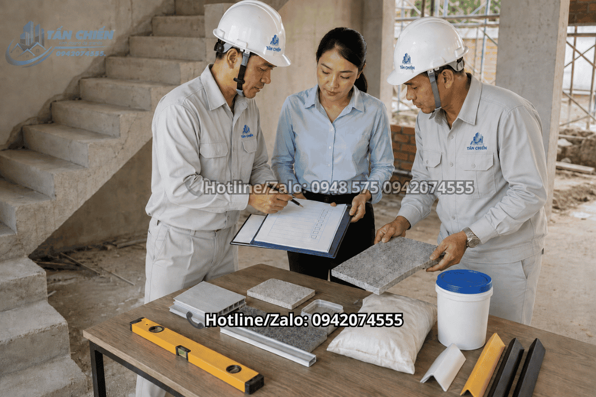 Quy trình đo đạc kích thước tiêu chuẩn trước khi tiến hành cắt ghép đá ốp cầu thang