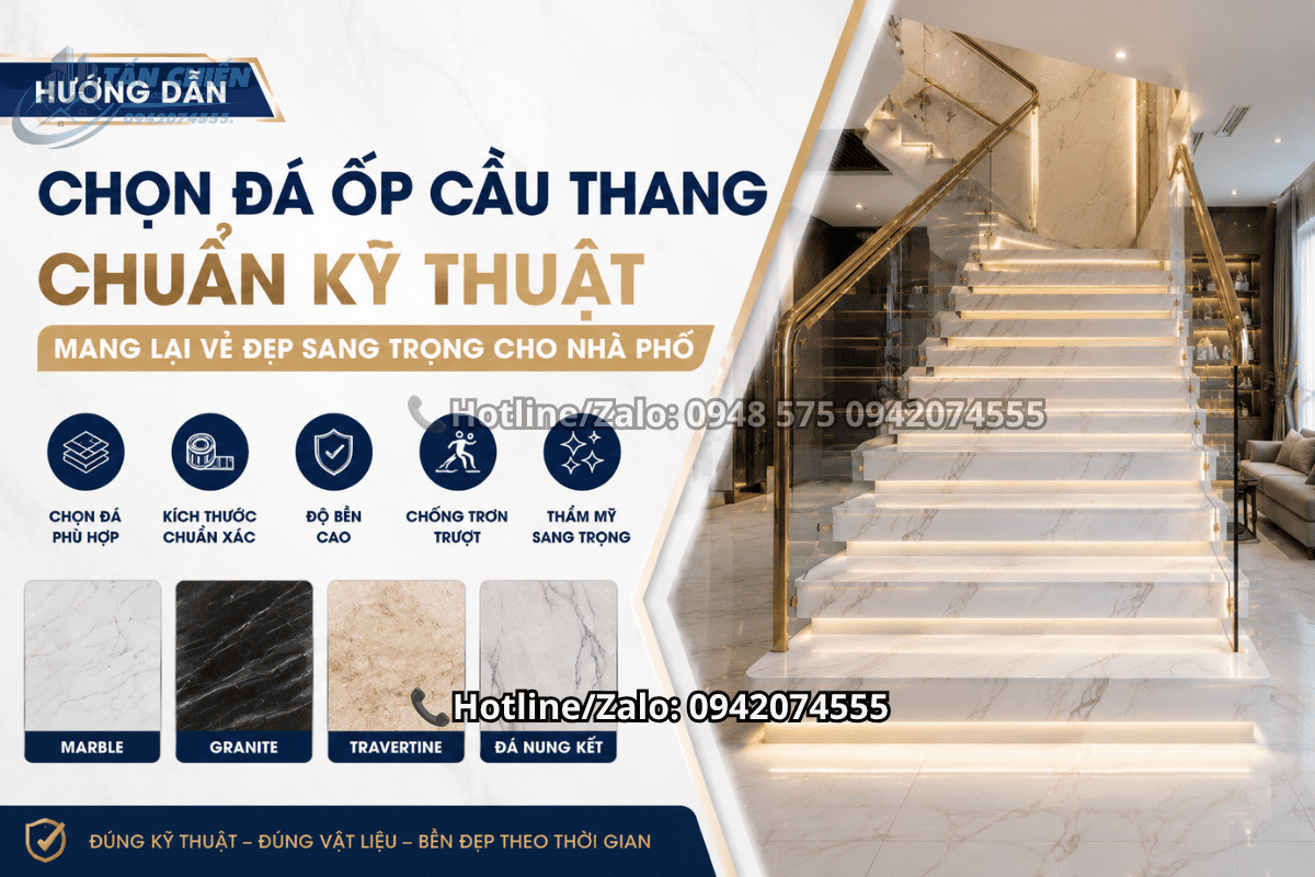 Hướng dẫn chọn đá ốp cầu thang chuẩn kỹ thuật mang lại vẻ đẹp sang trọng cho không gian nhà phố