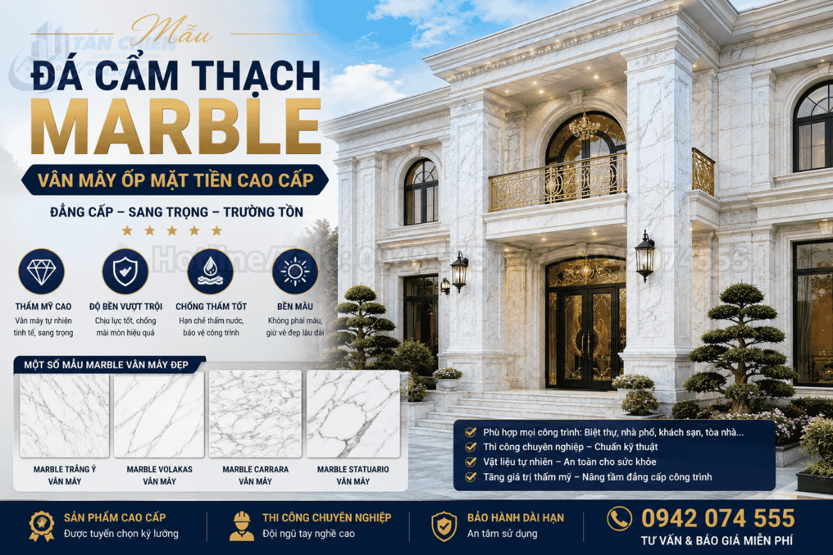 Mẫu đá cẩm thạch Marble vân mây ốp mặt tiền cao cấp