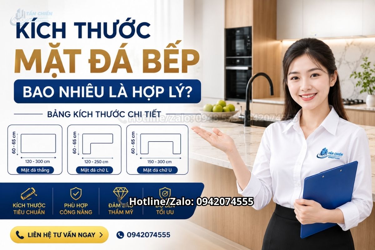 Kích Thước Mặt Đá Bếp Bao Nhiêu Là Hợp Lý? Bảng Kích Thước