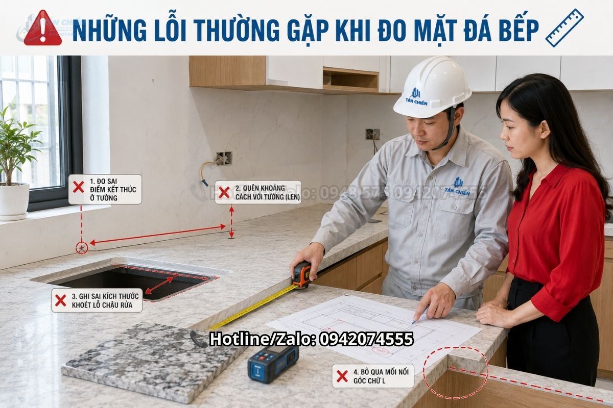 lỗi thường gặp khi xác định kích thước mặt đá bếp