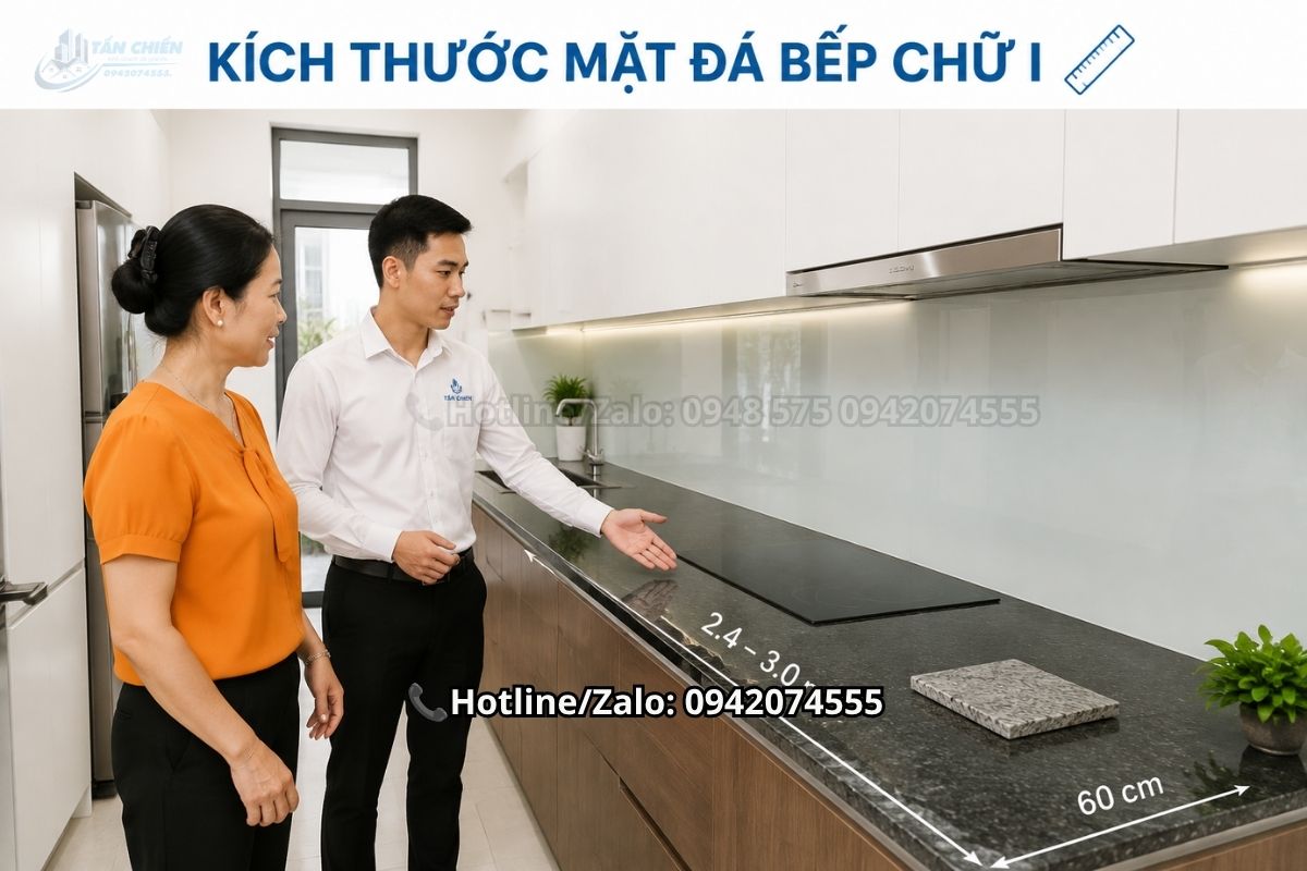 Kích thước mặt đá bếp chữ I tiêu chuẩn