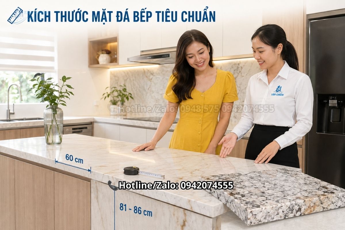 Kích thước mặt đá bếp tiêu chuẩn phổ biến