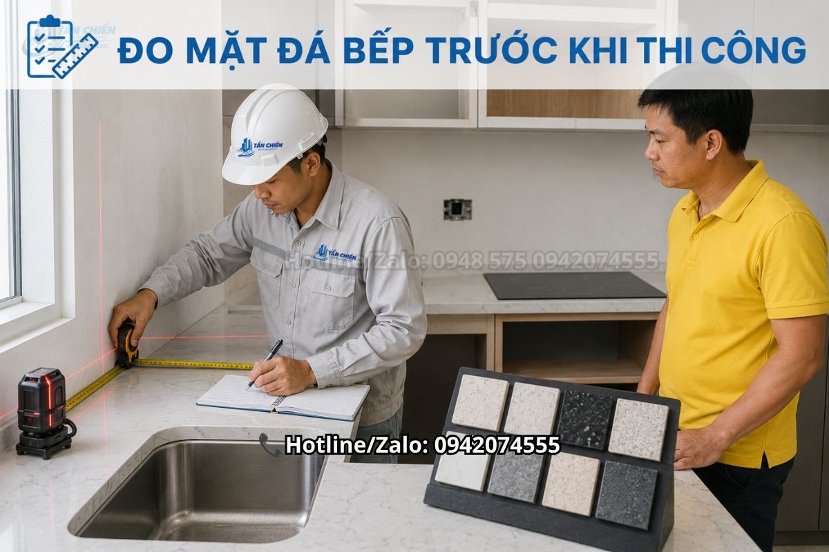 Hướng dẫn đo kích thước mặt đá bếp trước khi thi công