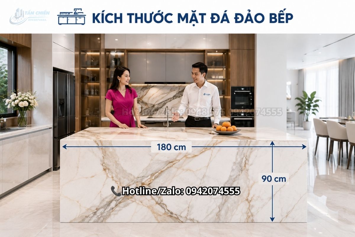 Kích thước mặt đá đảo bếp hiện đại