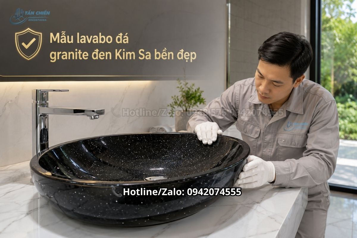 Mẫu lavabo đá granite đen Kim Sa bền đẹp