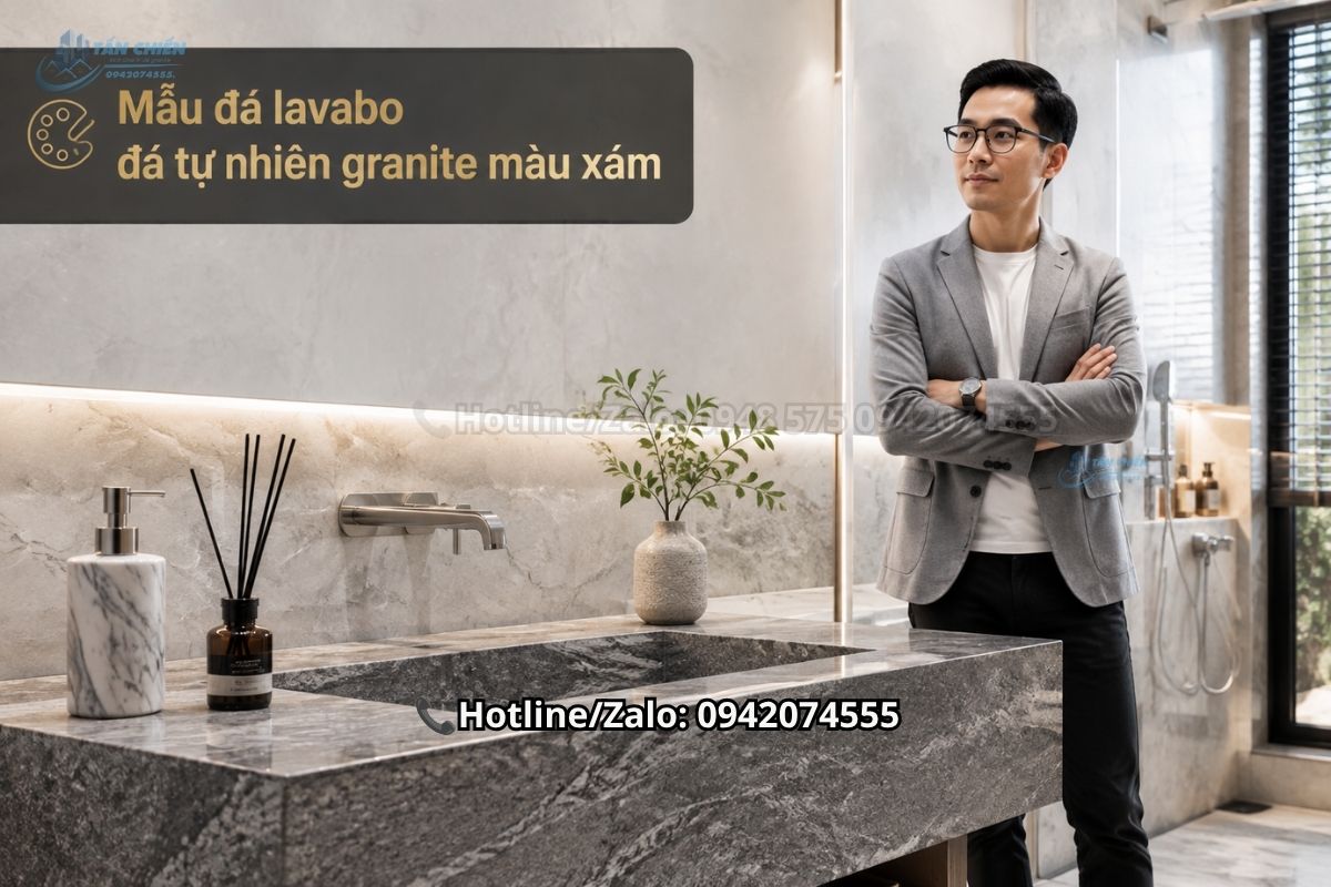 Mẫu đá lavabo đá tự nhiên granite màu xám