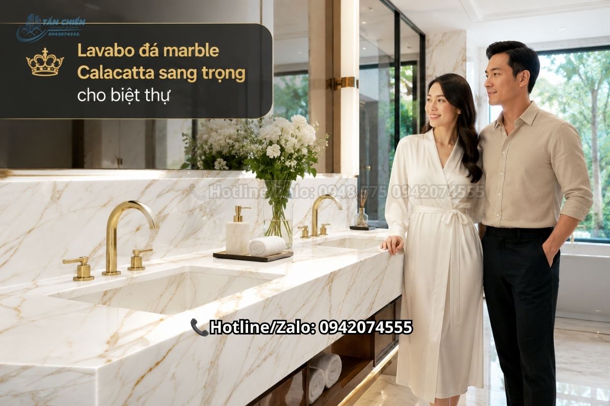 Lavabo đá marble Calacatta sang trọng cho biệt thự