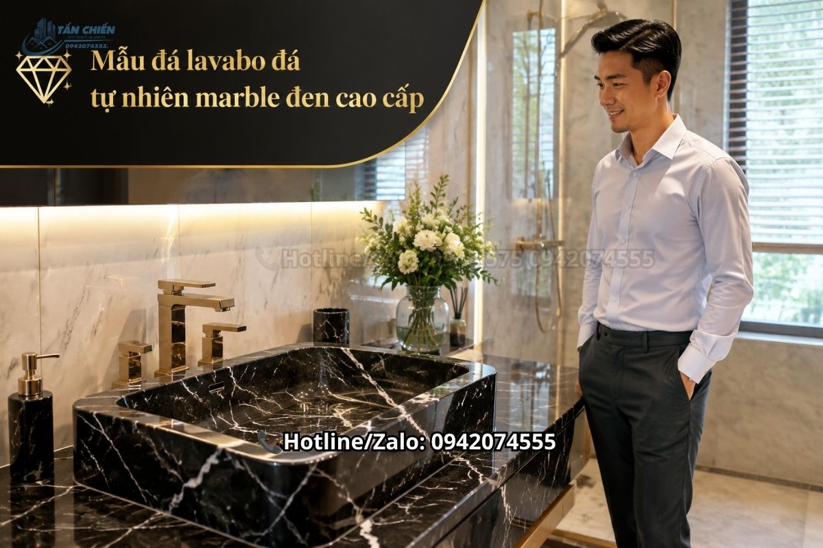 Mẫu đá lavabo đá tự nhiên marble đen cao cấp