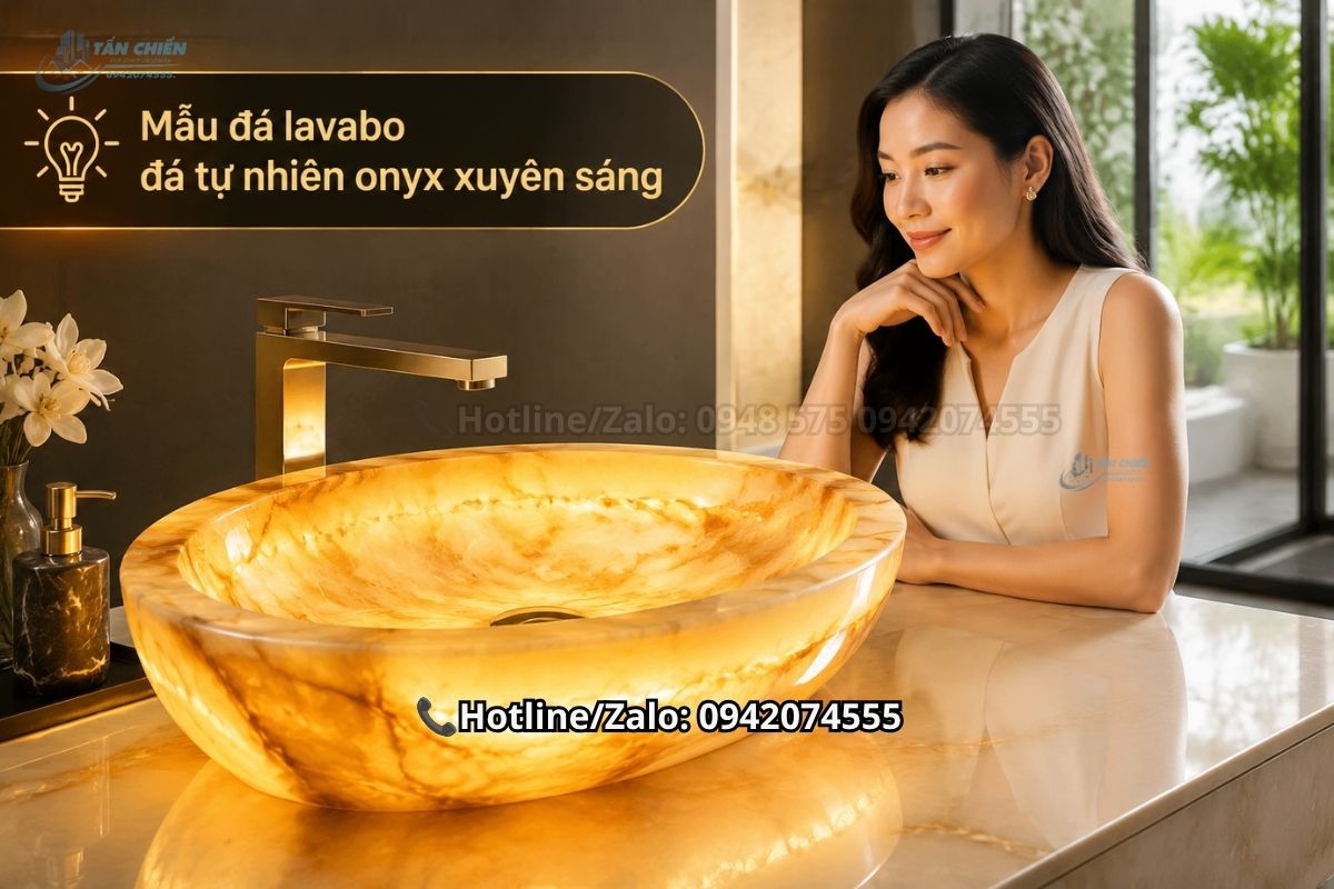 Mẫu đá lavabo đá tự nhiên onyx xuyên sáng