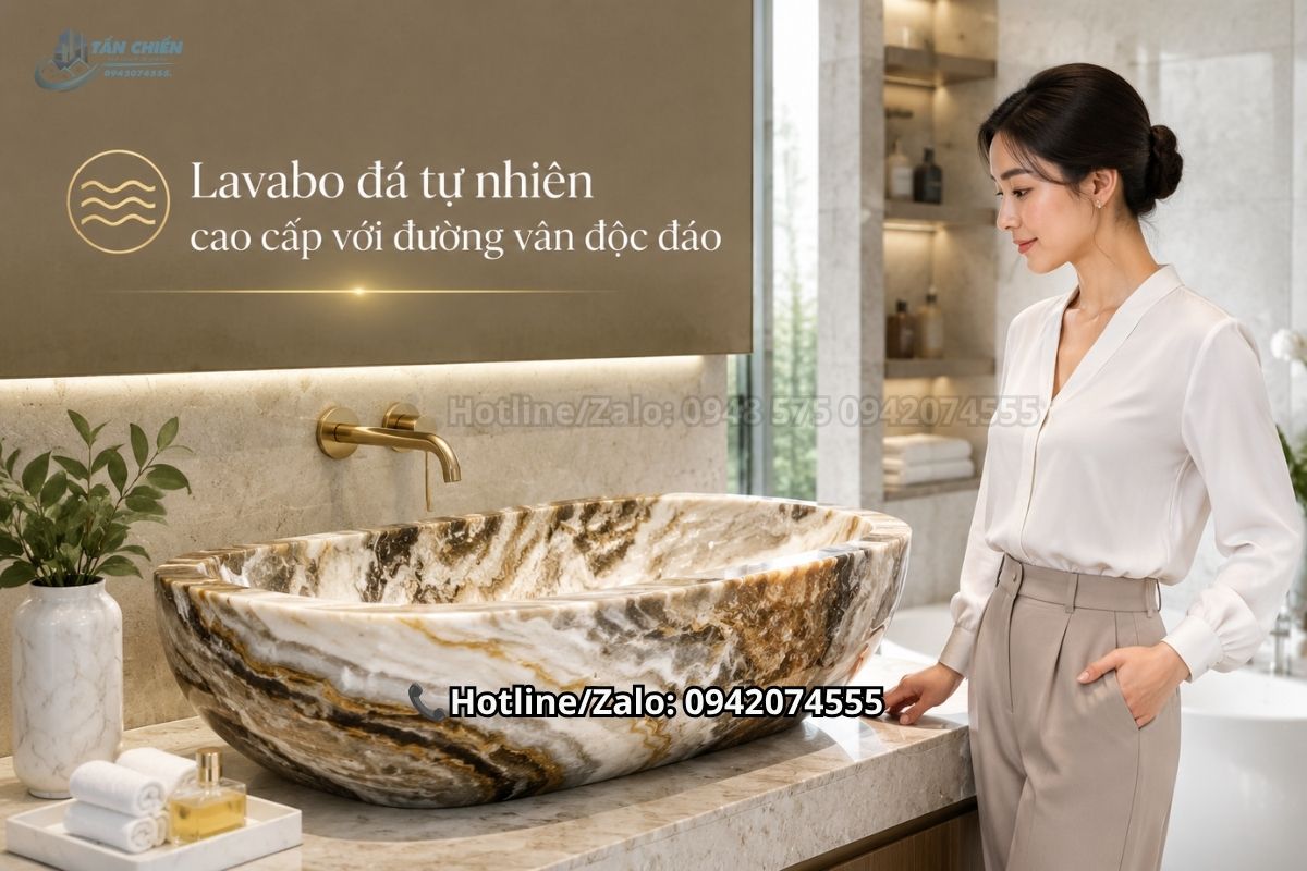 Lavabo đá tự nhiên cao cấp với đường vân độc đáo