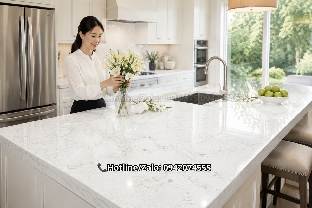 Đá bàn bếp màu trắng hợp mệnh Kim