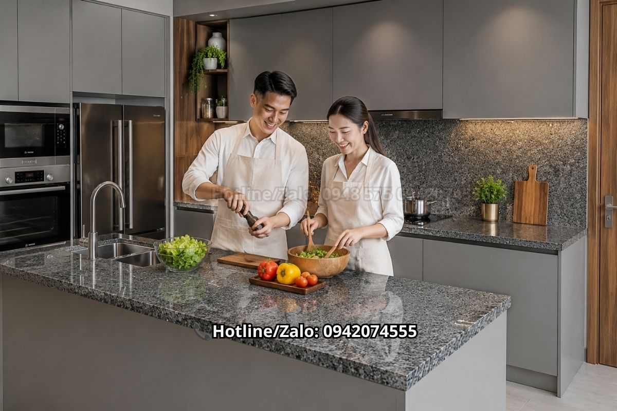 Đá bàn bếp màu xám ghi hợp người mệnh Kim