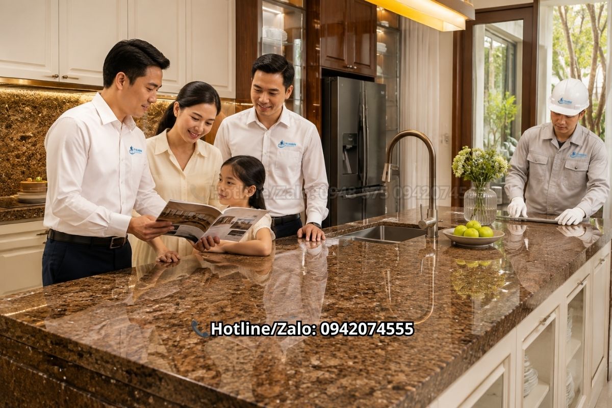 Đá bàn bếp màu nâu đất hợp mệnh Kim