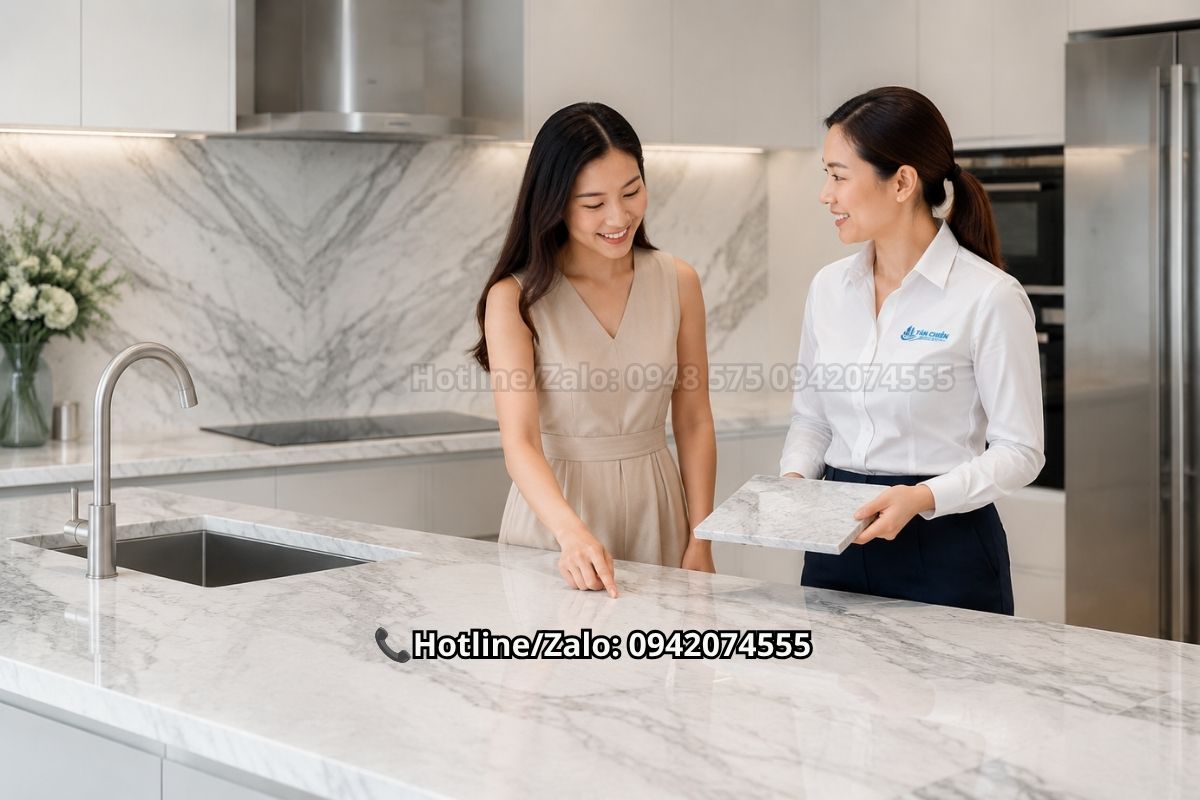 Mẫu đá vân mây hợp mệnh Kim làm bàn bếp