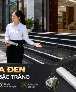 Phối màu đá tam cấp đen Kim Sa với cổ bậc màu trắng