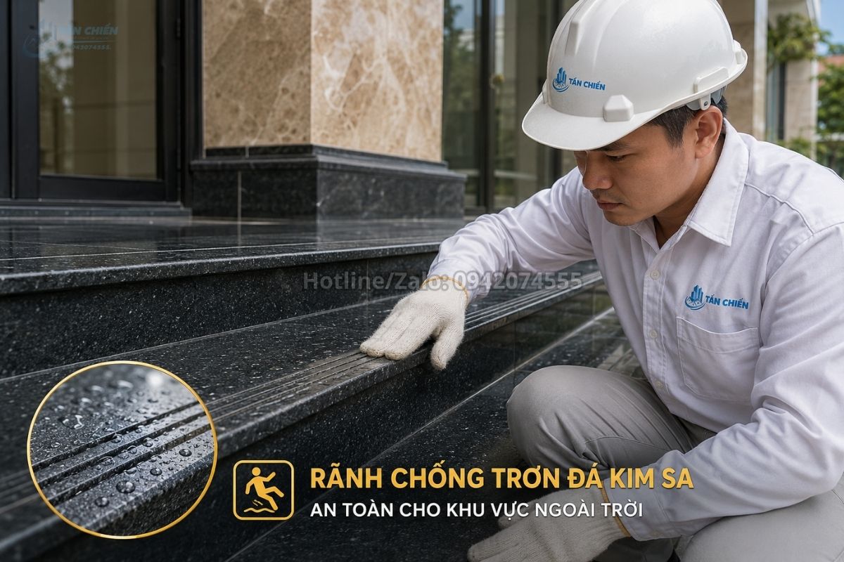 Rãnh chống trơn trên đá tam cấp đen Kim Sa ngoài trời