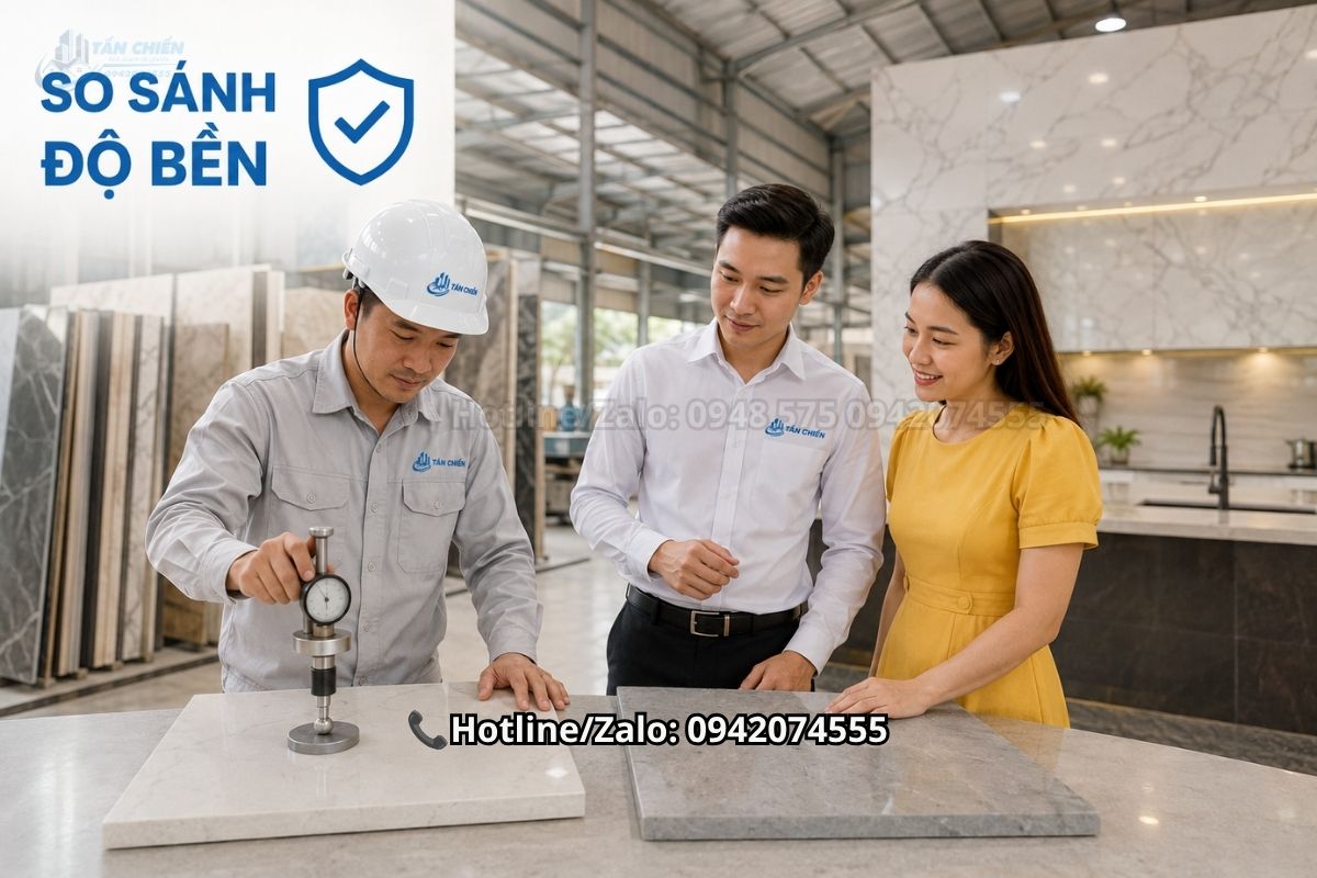 So sánh giá đá thạch anh và đá nung kết theo từng phân khúc