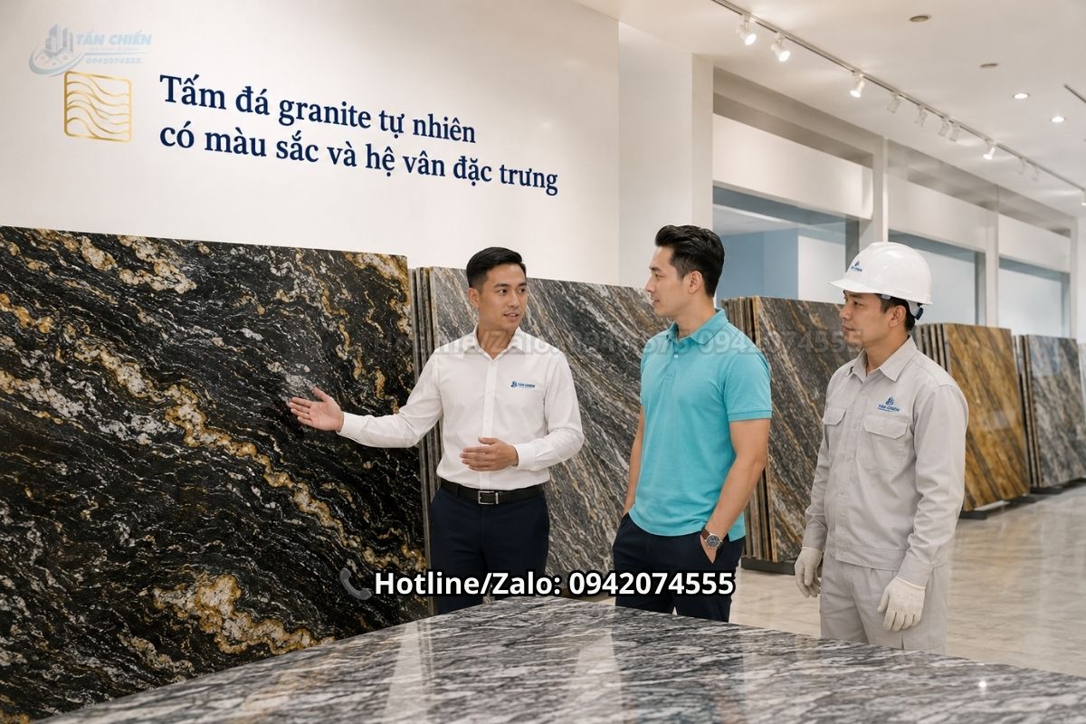 Tấm đá granite tự nhiên có màu sắc và hệ vân đặc trưng