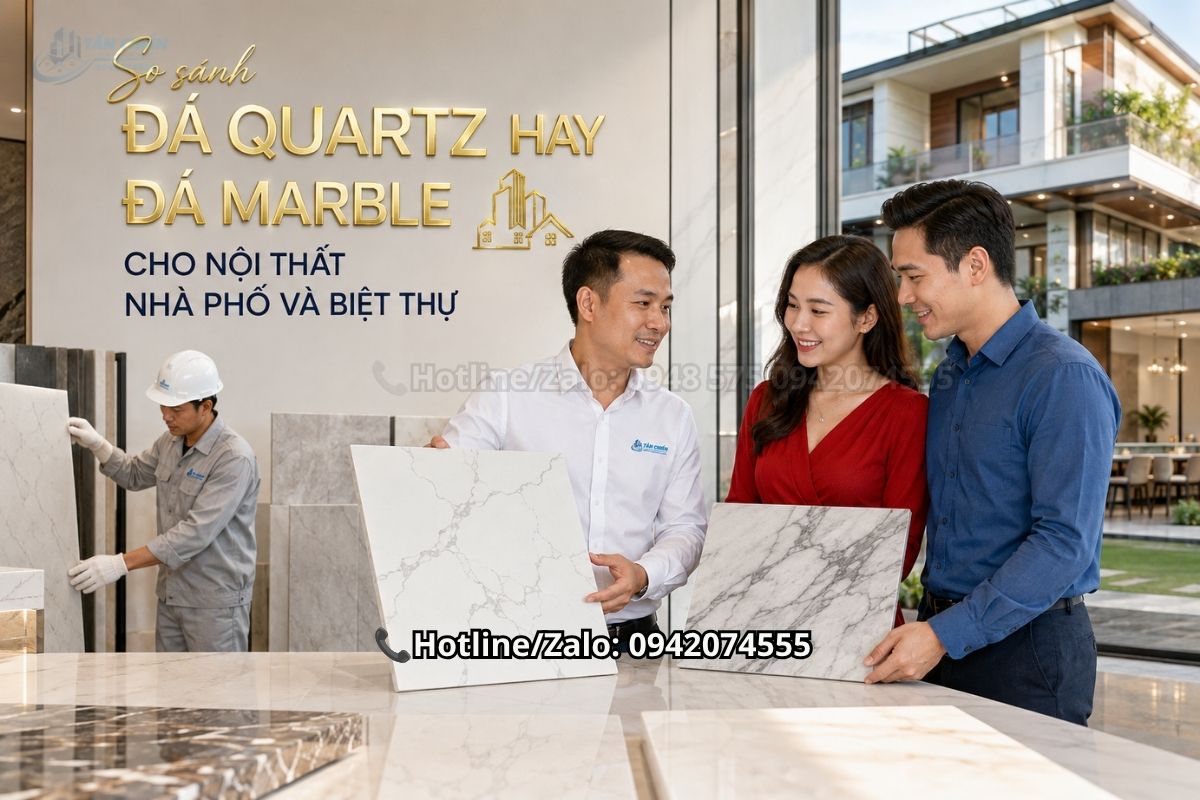 So sánh đá quartz hay đá marble cho nội thất nhà phố và biệt thự