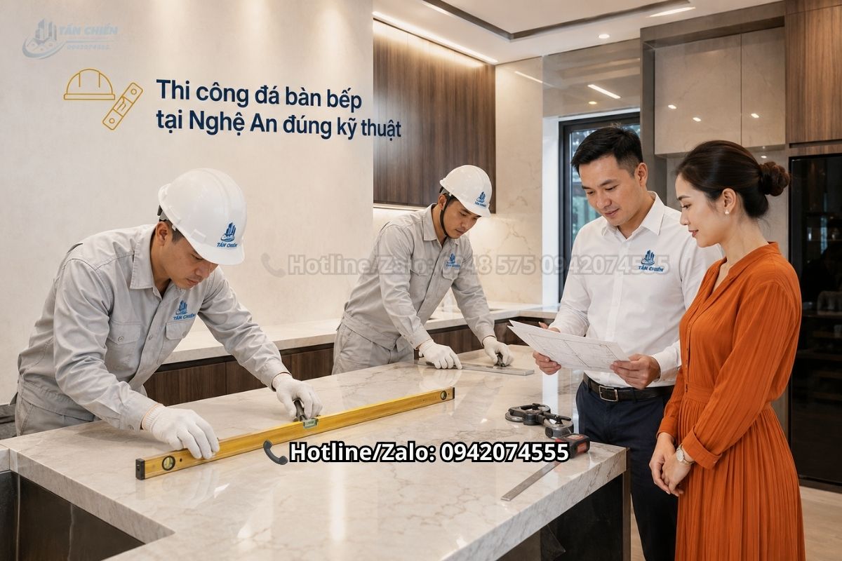 Thi công đá bàn bếp tại Nghệ An đúng kỹ thuật