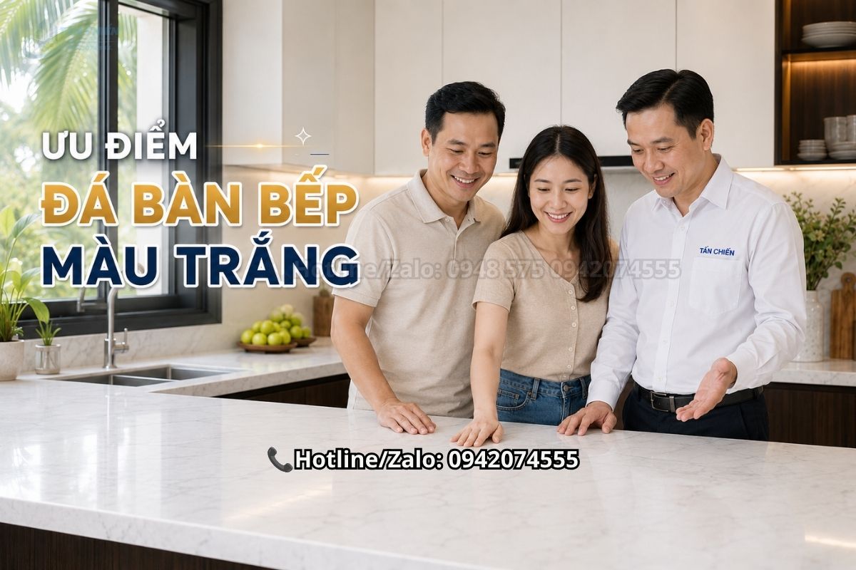 Ưu điểm của đá bàn bếp màu trắng trong không gian hiện đại