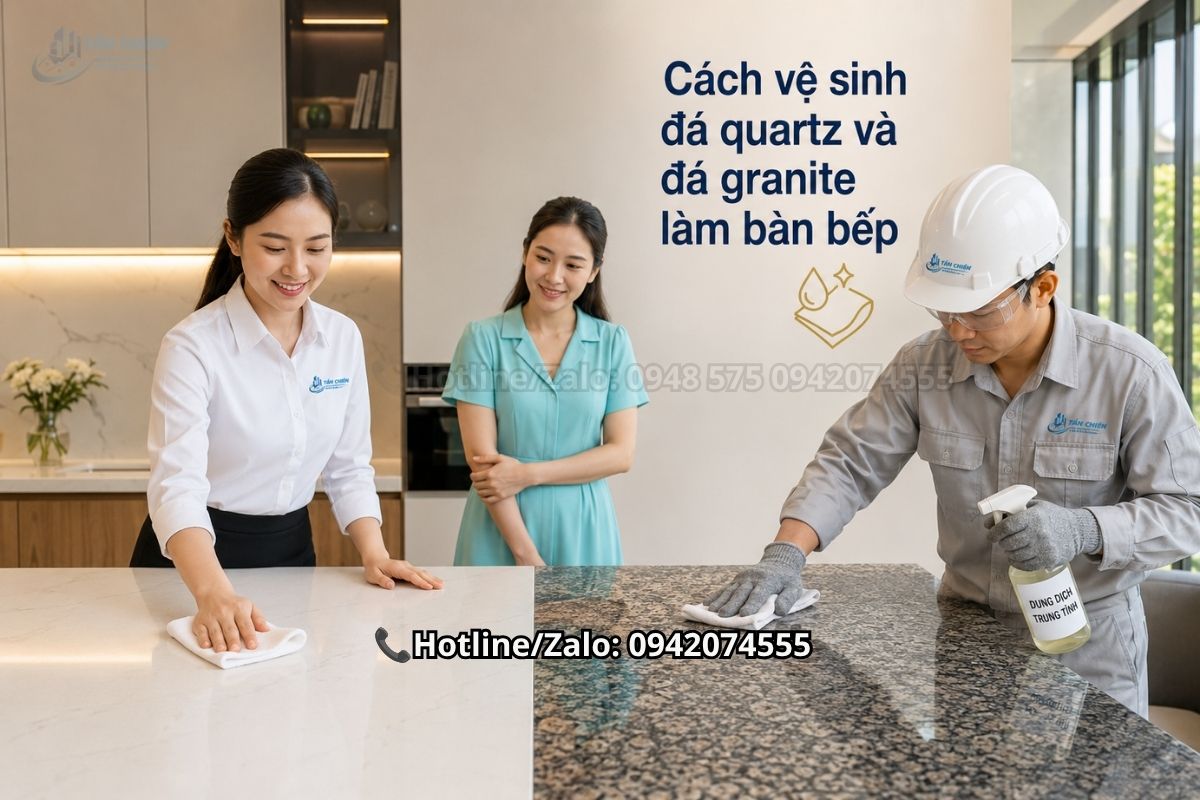 Cách vệ sinh đá quartz và đá granite làm bàn bếp