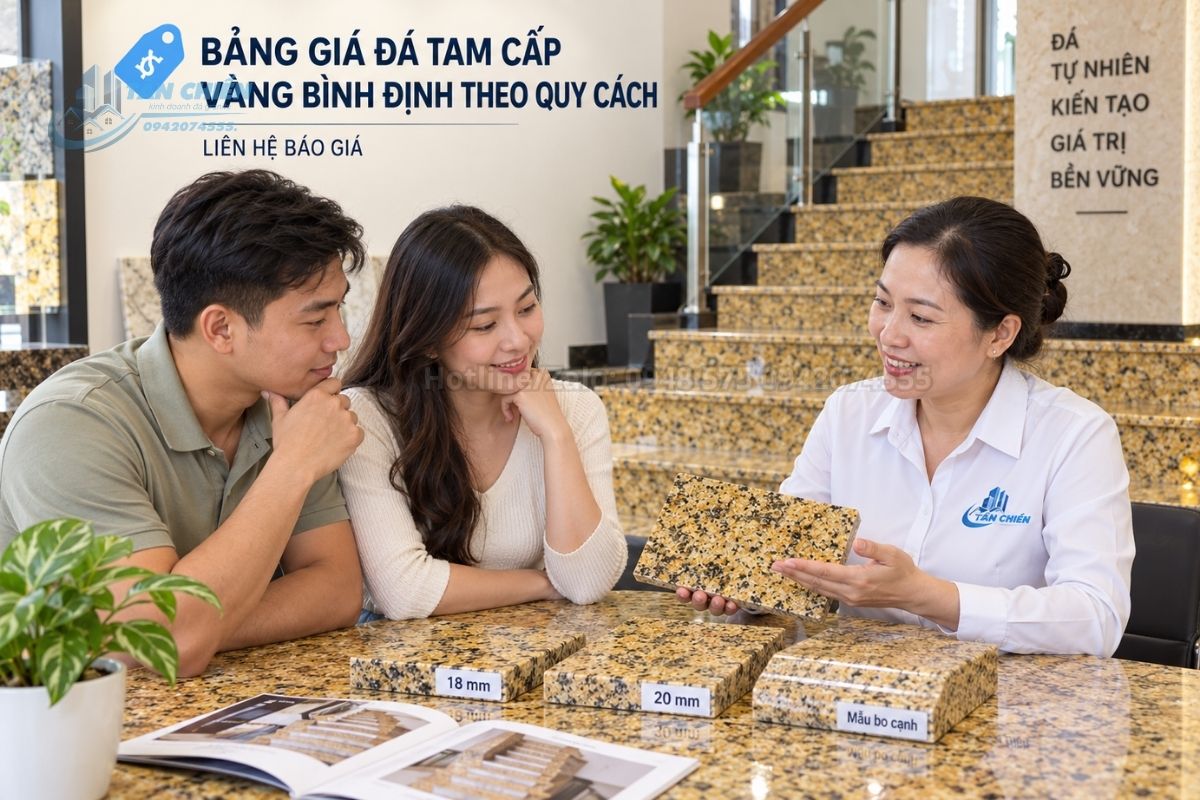 Bảng giá đá tam cấp vàng Bình Định theo quy cách
