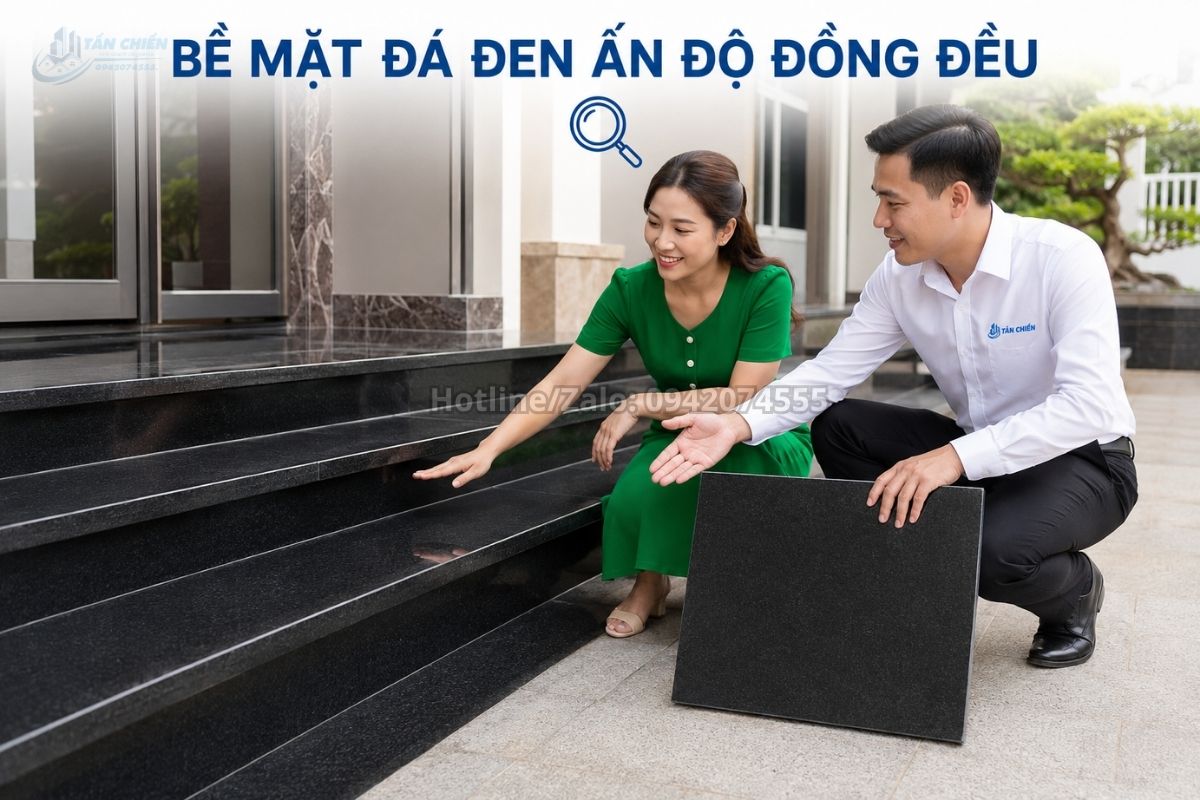 Bề mặt đá đen Ấn Độ ốp tam cấp màu sắc đồng đều