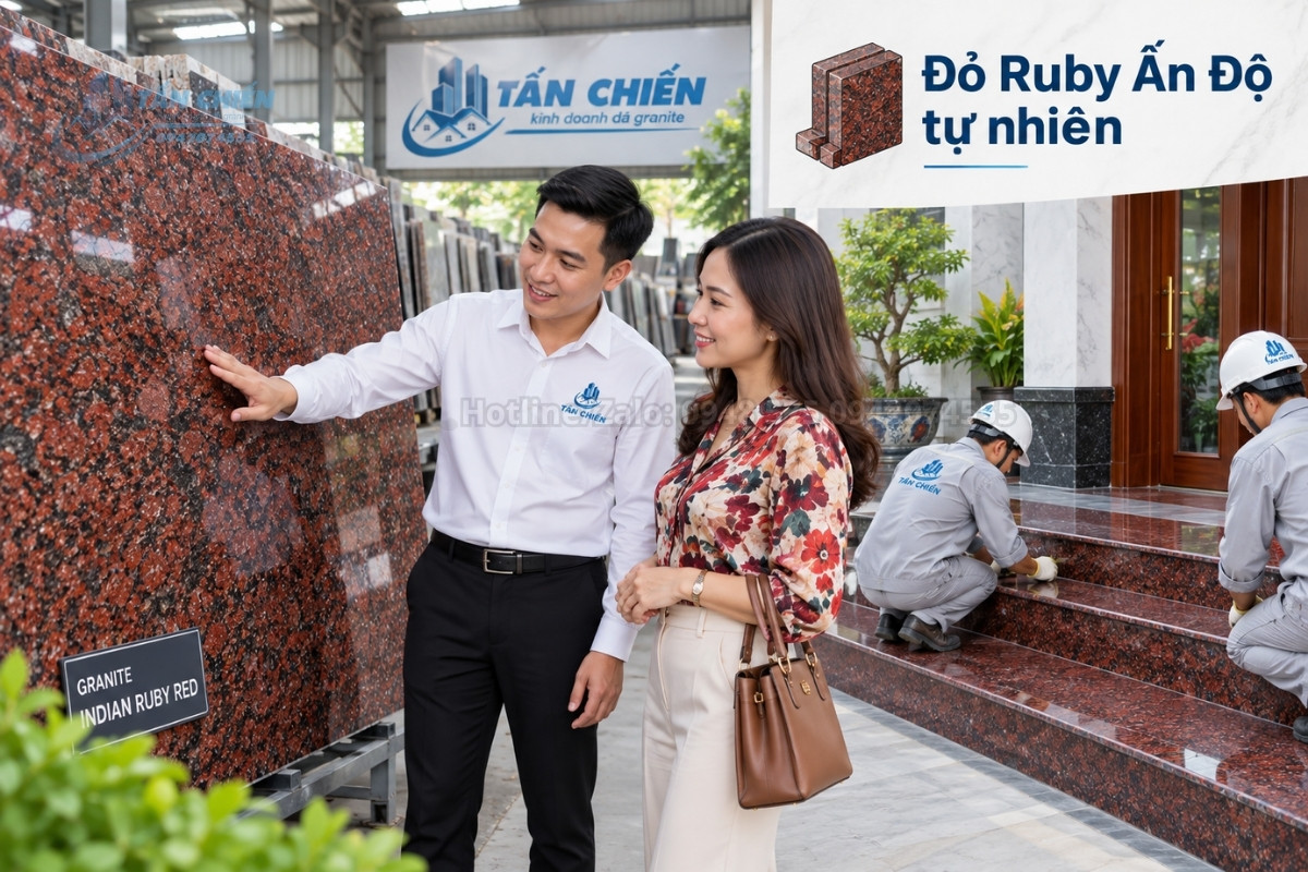 Bề mặt đá đỏ Ruby Ấn Độ có màu đỏ tự nhiên