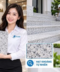 Bề mặt đá tam cấp trắng Suối Lau có hạt khoáng tự nhiên